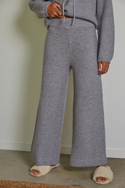 Knit Sweater Ribbed Wide Leg Waist Banded Pants Light Grey-Pants-By Together-S-Light Grey-Urbanheer