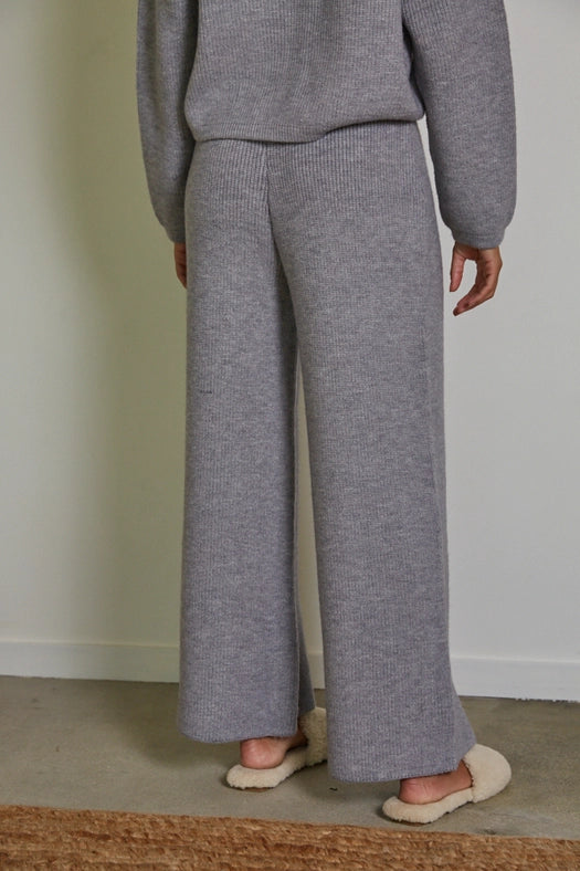 Knit Sweater Ribbed Wide Leg Waist Banded Pants Light Grey-Pants-By Together-S-Light Grey-Urbanheer