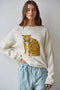 Knit Sweater Tiger Graphic Print Long Sleeve