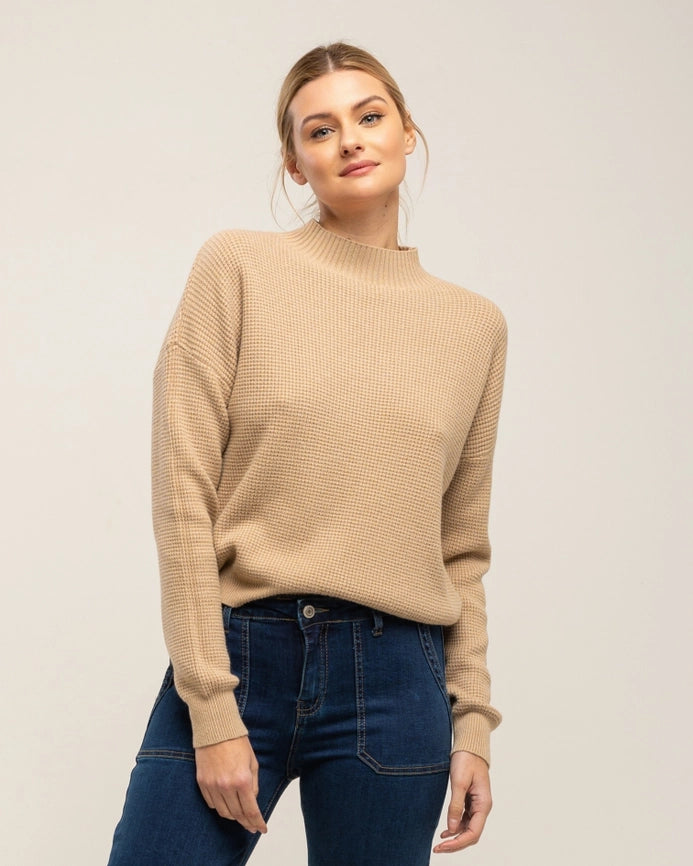 Knit sweater with Perkins neck texture CAMEL-Sweater-Tantra-S-CAMEL-Urbanheer