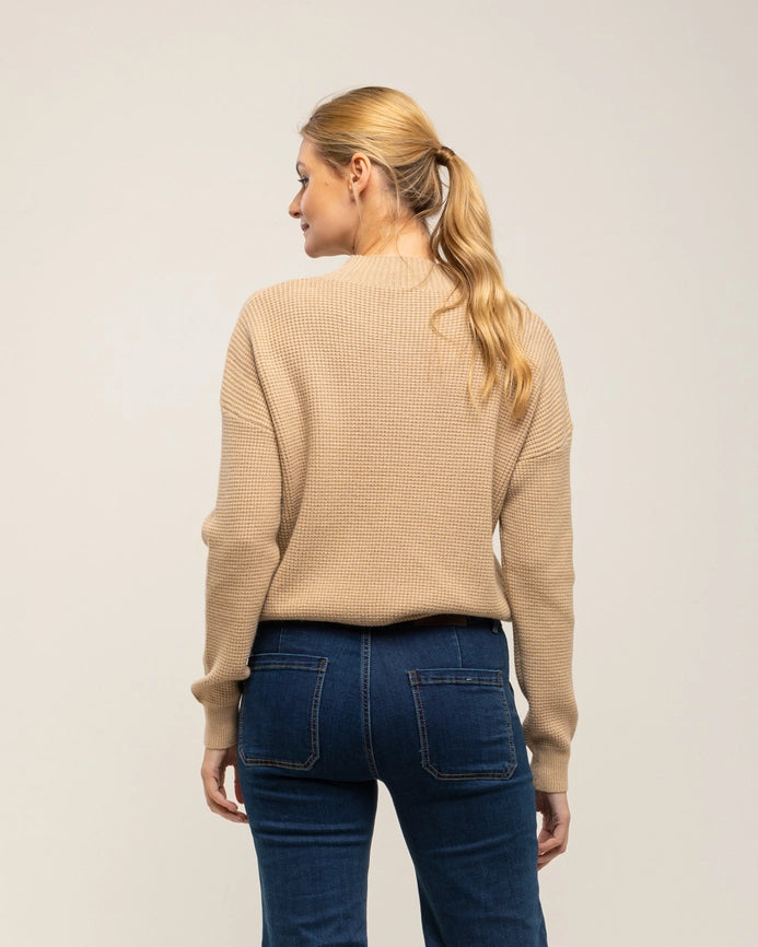 Knit sweater with Perkins neck texture CAMEL-Sweater-Tantra-S-CAMEL-Urbanheer