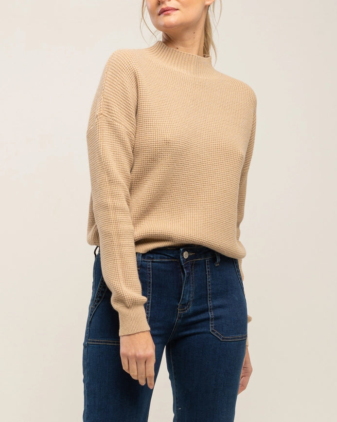 Knit sweater with Perkins neck texture CAMEL-Sweater-Tantra-S-CAMEL-Urbanheer