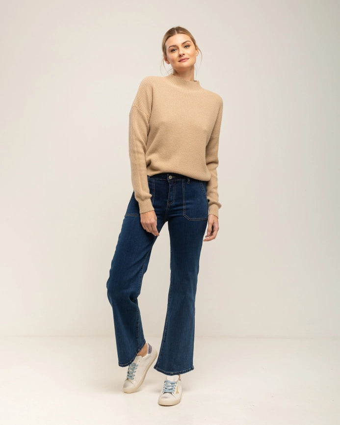 Knit sweater with Perkins neck texture CAMEL-Sweater-Tantra-S-CAMEL-Urbanheer