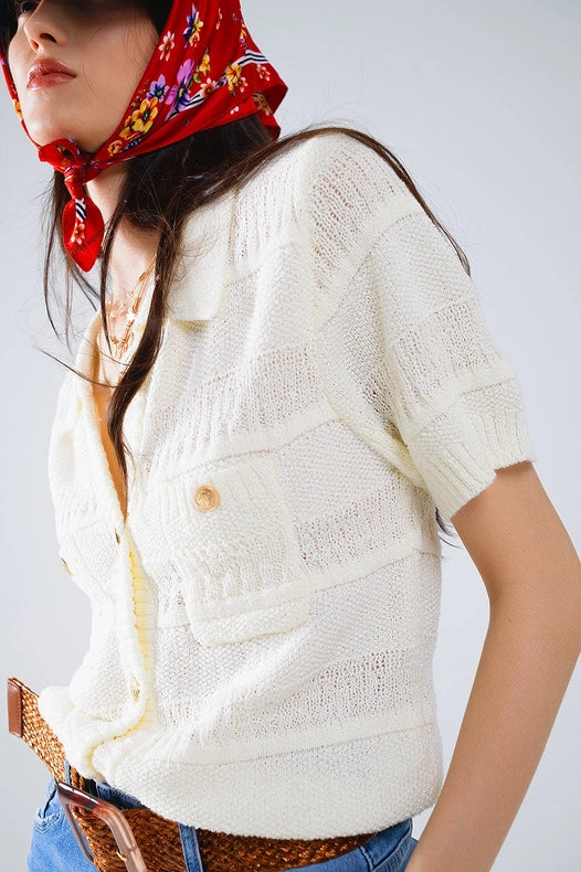 Knitted Cardigan Button Up Shirt with Chestpockets-Cardigan-Q2-L-White-Urbanheer
