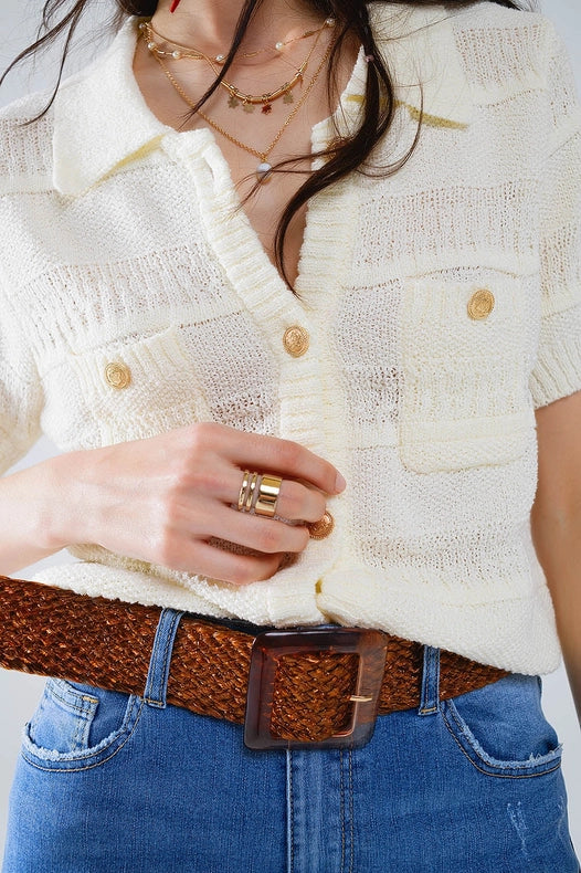 Knitted Cardigan Button Up Shirt with Chestpockets-Cardigan-Q2-L-White-Urbanheer