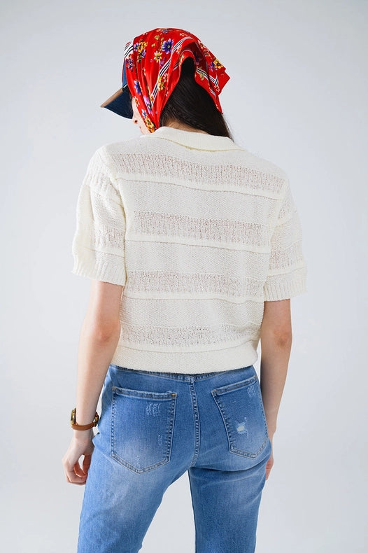 Knitted Cardigan Button Up Shirt with Chestpockets-Cardigan-Q2-L-White-Urbanheer