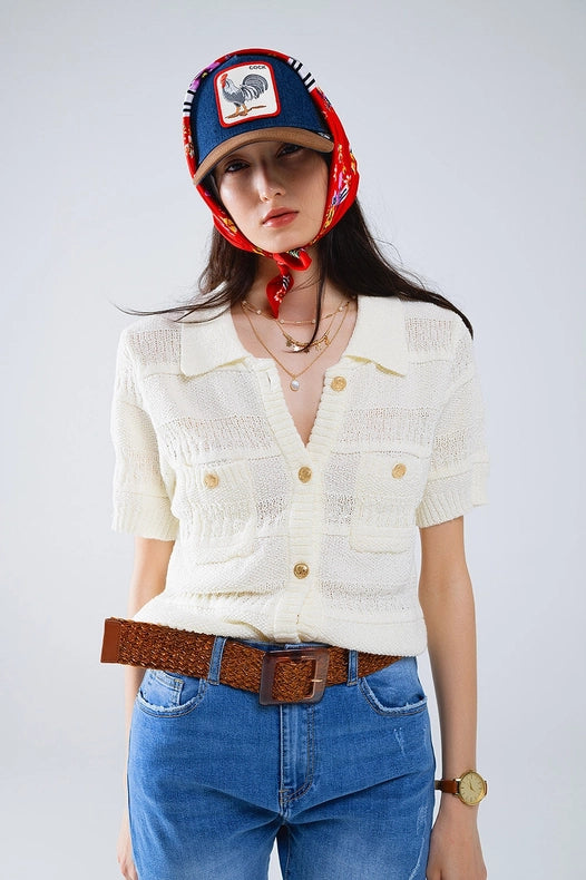 Knitted Cardigan Button Up Shirt with Chestpockets-Cardigan-Q2-L-White-Urbanheer