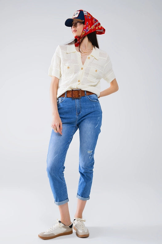 Knitted Cardigan Button Up Shirt with Chestpockets-Cardigan-Q2-L-White-Urbanheer