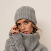Knitted Cashmere Hat Grey-Hat-Bel Cashmere S.C.-Grey-100% CASHMERE-Urbanheer