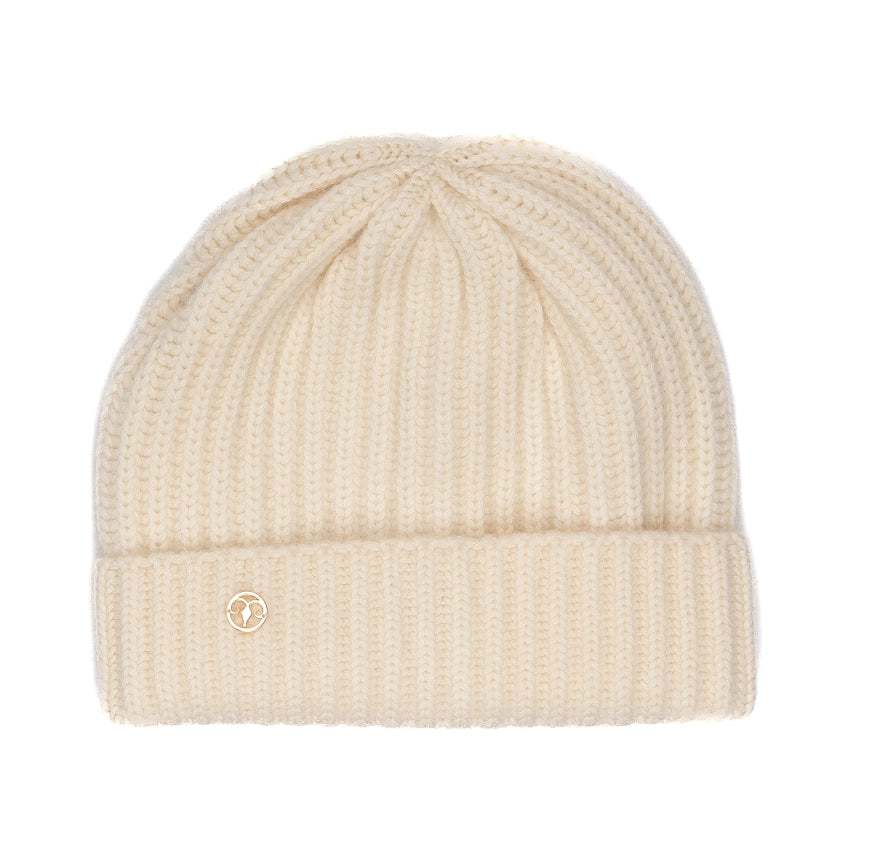 Knitted Cashmere Hat Ivory-Hat-Bel Cashmere S.C.-Ivory-100% CASHMERE-Urbanheer