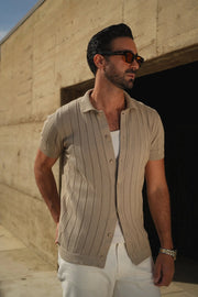 Knitted Cuban Collar Taupe Shirt-Shirt-DONATO-S-Urbanheer