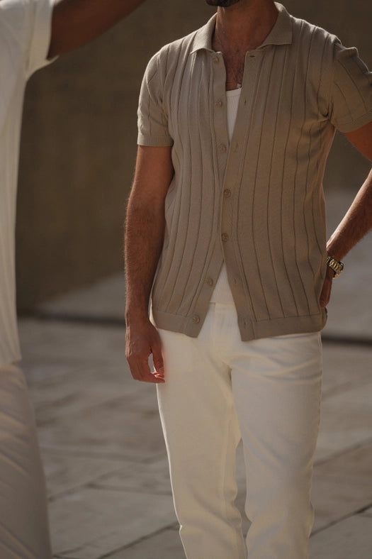 Knitted Cuban Collar Taupe Shirt-Shirt-DONATO-S-Urbanheer
