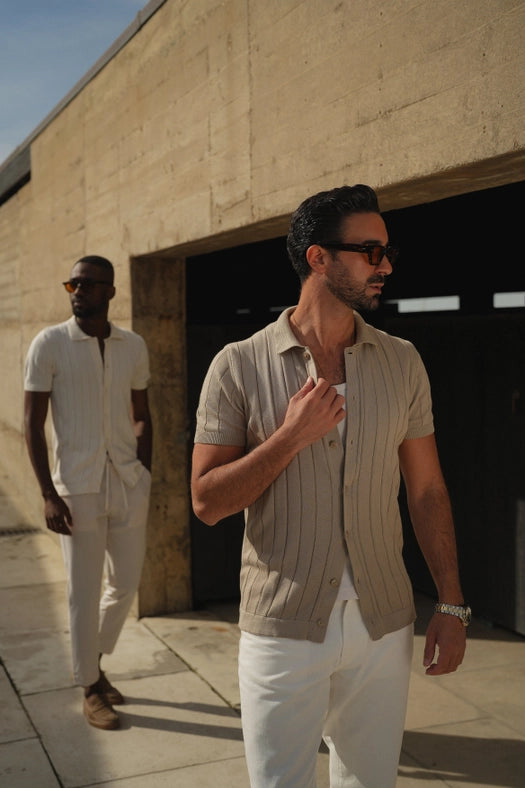 Knitted Cuban Collar Taupe Shirt-Shirt-DONATO-S-Urbanheer