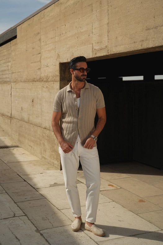 Knitted Cuban Collar Taupe Shirt-Shirt-DONATO-S-Urbanheer