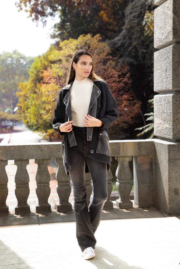 Knitted Denim Combo Cardigan-Cardigan-SAACHI-One Size-Urbanheer