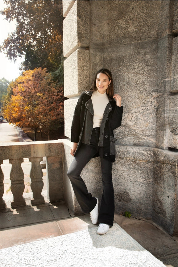 Knitted Denim Combo Cardigan-Cardigan-SAACHI-One Size-Urbanheer