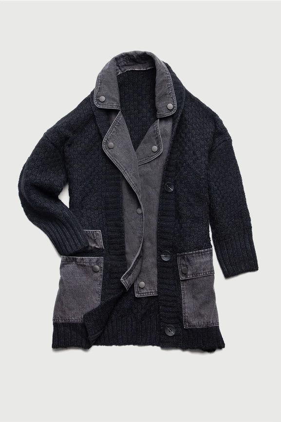 Knitted Denim Combo Cardigan-Cardigan-SAACHI-One Size-Urbanheer