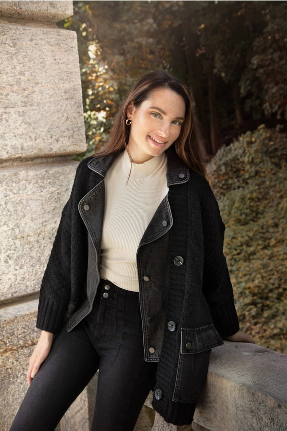 Knitted Denim Combo Cardigan-Cardigan-SAACHI-One Size-Urbanheer