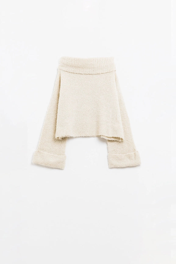Knitted Fluffy High Neck Sweater in Cream-Sweater-Q2-OS-White-Urbanheer