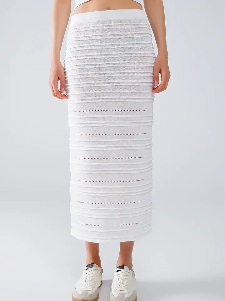Knitted Midi Skirt in White-Skirt-Q2-One Size-WHITE-Urbanheer