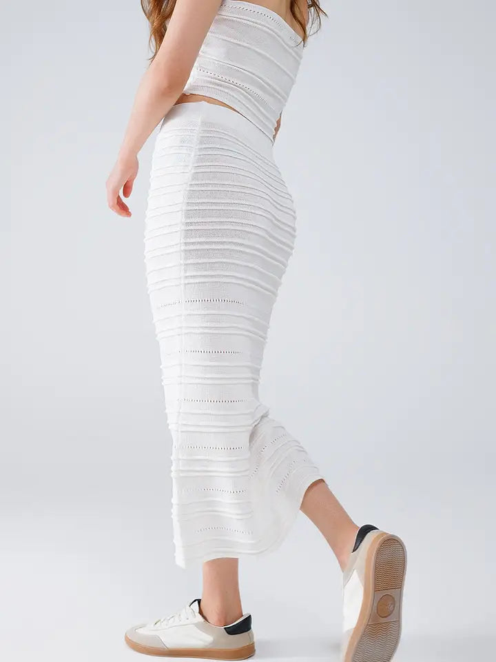 Knitted Midi Skirt in White-Skirt-Q2-One Size-WHITE-Urbanheer