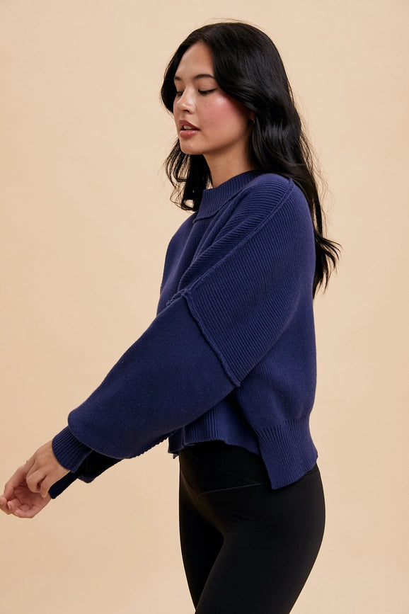 Knitted Mockneck Pullover Sweater INDIGO-Sweater-In Loom-S-INDIGO-Urbanheer