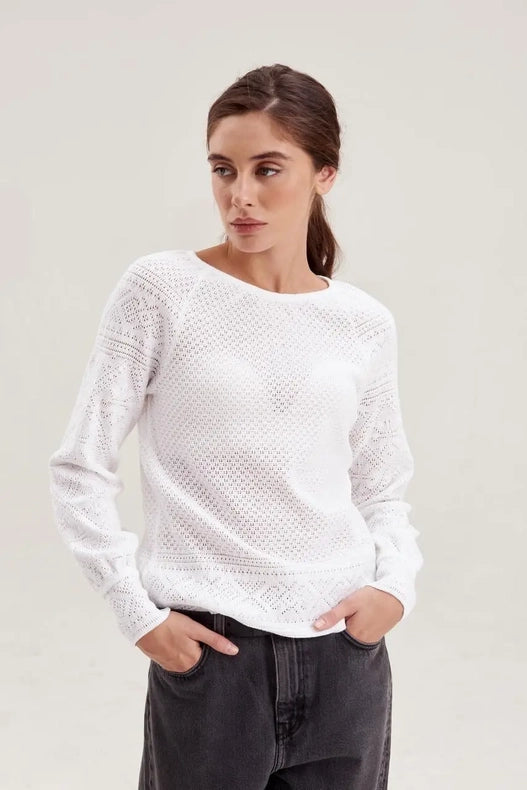 Knitted Women'S Boho Blouse White Will-Blouse-Leap Concept-42-Urbanheer