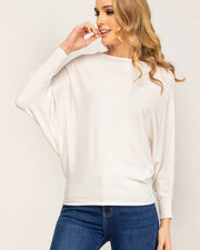 Knitted sweater with boat neck and bat sleeve-Sweater-Tantra-M-WHITE-Urbanheer