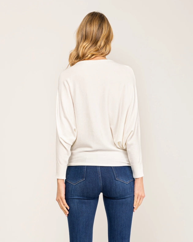 Knitted sweater with boat neck and bat sleeve-Sweater-Tantra-M-WHITE-Urbanheer