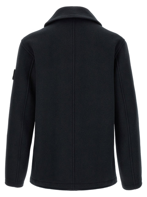 Stone Island Double-breasted Coat With Logo Badge