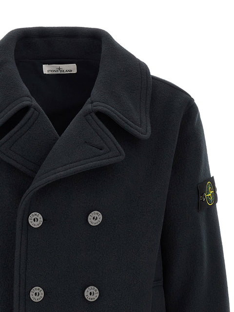 Stone Island Double-breasted Coat With Logo Badge