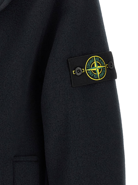 Stone Island Double-breasted Coat With Logo Badge