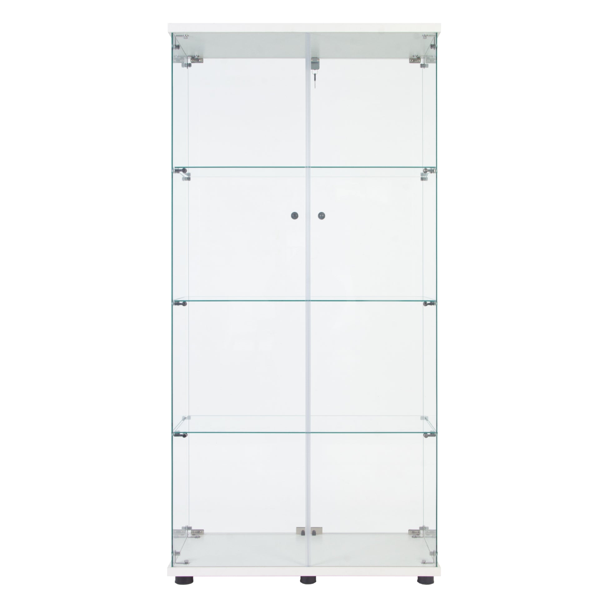 LED Strip Light Two Door Glass Cabinet Glass Display Cabinet with 4 Shelves, White-UH Decor-Default-Urbanheer