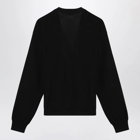 LEMAIRE Black asymmetric wool-blend cardigan