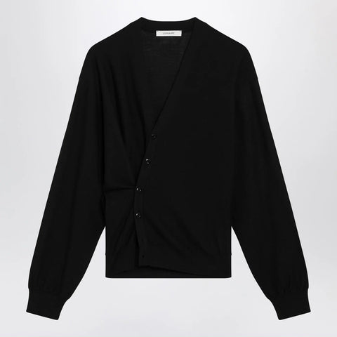 LEMAIRE Black asymmetric wool-blend cardigan