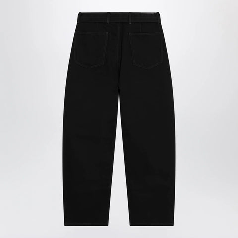 LEMAIRE Black cotton trousers with belt