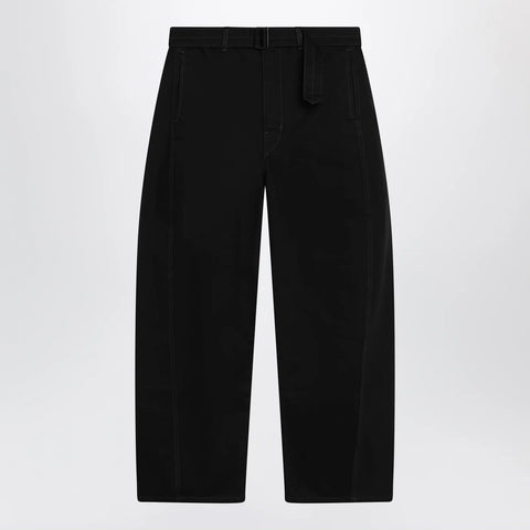 LEMAIRE Black cotton trousers with belt