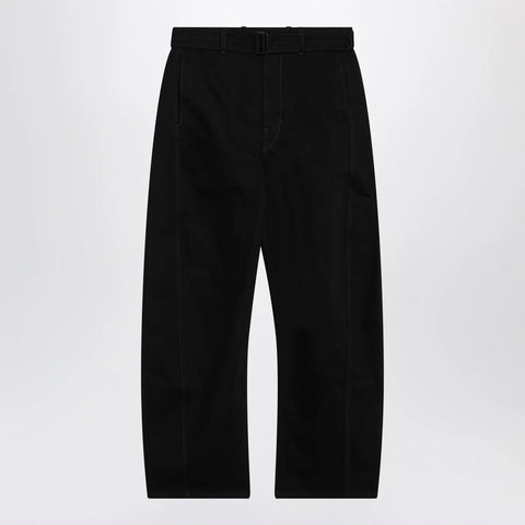 LEMAIRE Black cotton trousers with belt