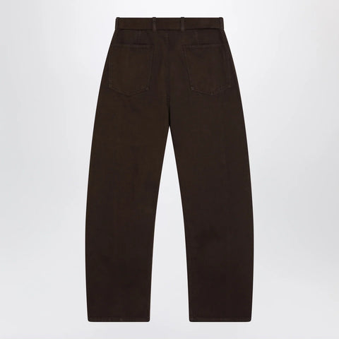 LEMAIRE Brown cotton trousers with belt