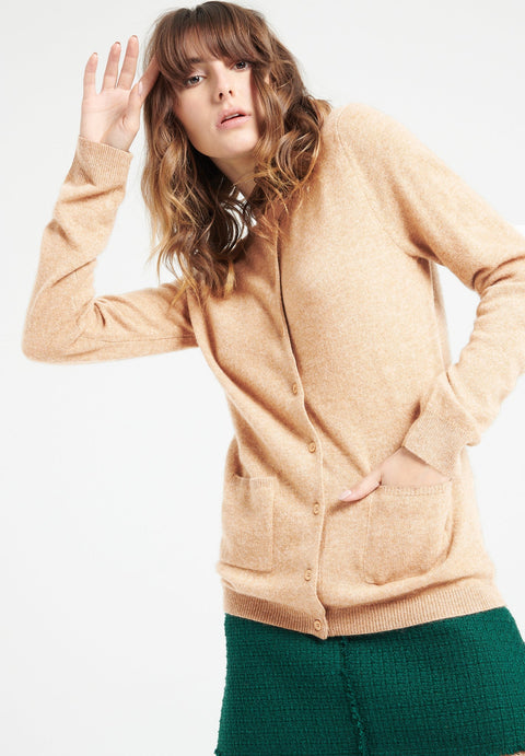 LILLY 4 Cardigan col rond en cachemire cintré camel clair-gilet cardigan col rond femme-Studio Cashmere8-S-SC8-00871-camel clair-Urbanheer