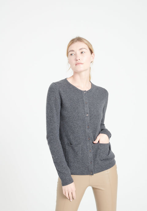 LILLY 4 Cardigan col rond en cachemire cintré gris anthracite-gilet cardigan col rond femme-Studio Cashmere8-L-SC8-00168-gris anthracite-Urbanheer