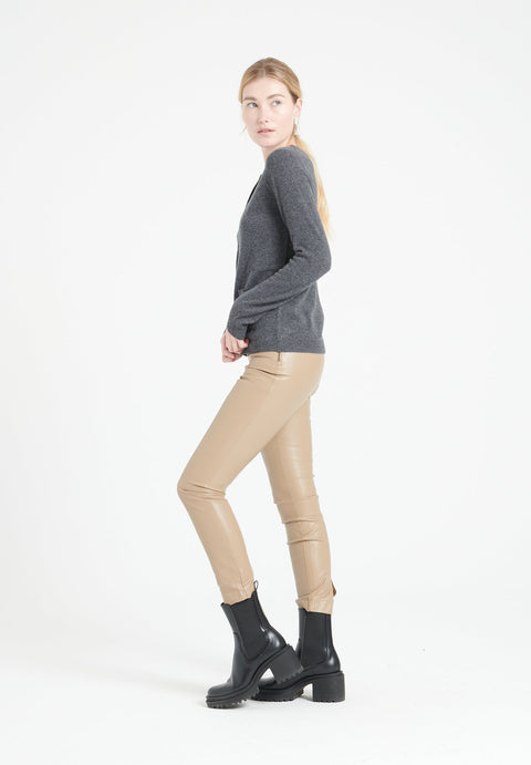 LILLY 4 Cardigan col rond en cachemire cintré gris anthracite-gilet cardigan col rond femme-Studio Cashmere8-L-SC8-00168-gris anthracite-Urbanheer