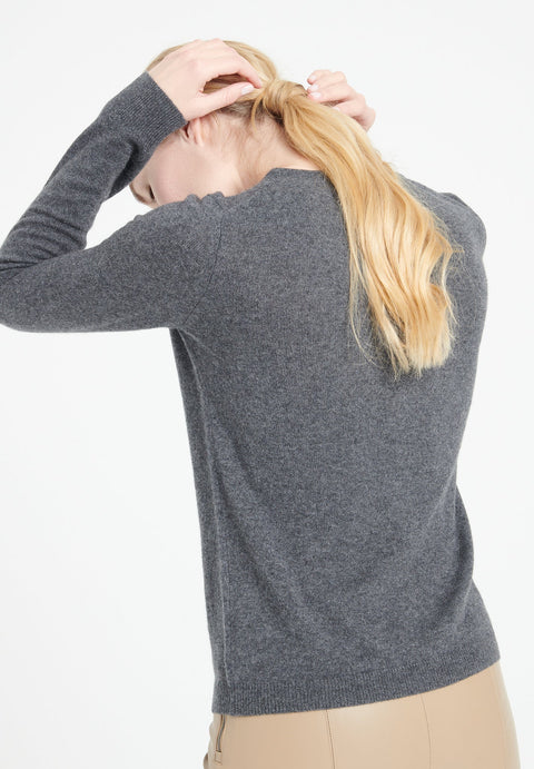 LILLY 4 Cardigan col rond en cachemire cintré gris anthracite-gilet cardigan col rond femme-Studio Cashmere8-L-SC8-00168-gris anthracite-Urbanheer