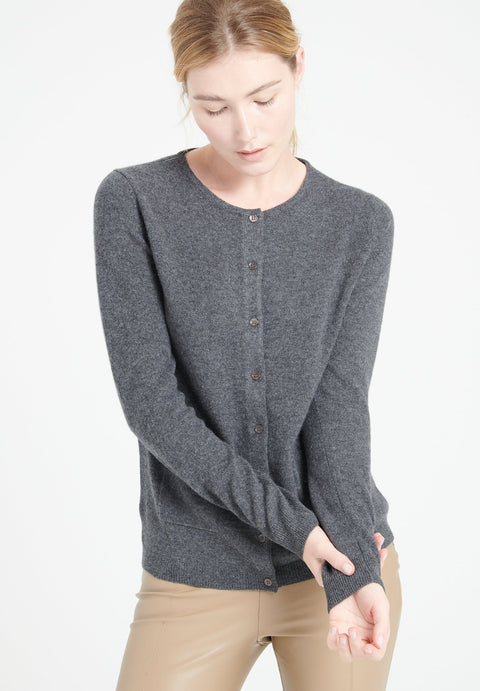 LILLY 4 Cardigan col rond en cachemire cintré gris anthracite-gilet cardigan col rond femme-Studio Cashmere8-L-SC8-00168-gris anthracite-Urbanheer