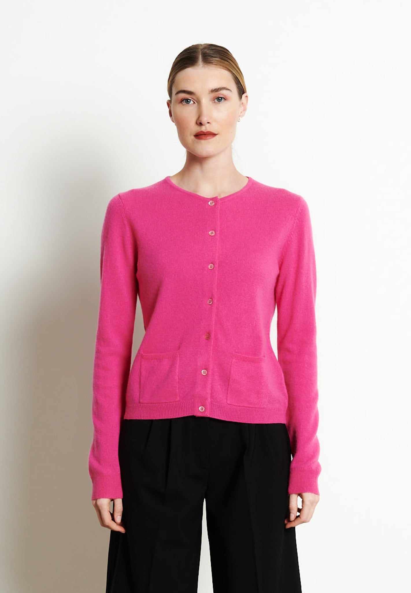 LILLY 4 Cardigan col rond en cachemire cintré rose indien-gilet cardigan col rond femme-Studio Cashmere8-S-SC8-00692-rose indien-Urbanheer