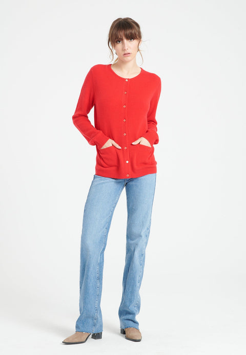 LILLY 4 Cardigan col rond en cachemire cintré rouge-gilet cardigan col rond femme-Studio Cashmere8-S-SC8-00173-rouge-Urbanheer