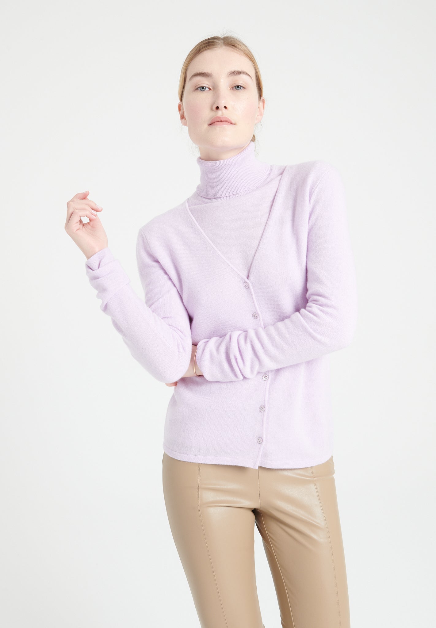 LILLY 7 Cardigan col V en cachemire cintré lilas-gilet cardigan col V femme-Studio Cashmere8-M-SC8-00196-lilas-Urbanheer