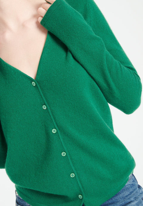 LILLY 7 Cardigan col V en cachemire cintré vert émeraude-gilet cardigan col V femme-Studio Cashmere8-S-SC8-00195-vert émeraude-Urbanheer