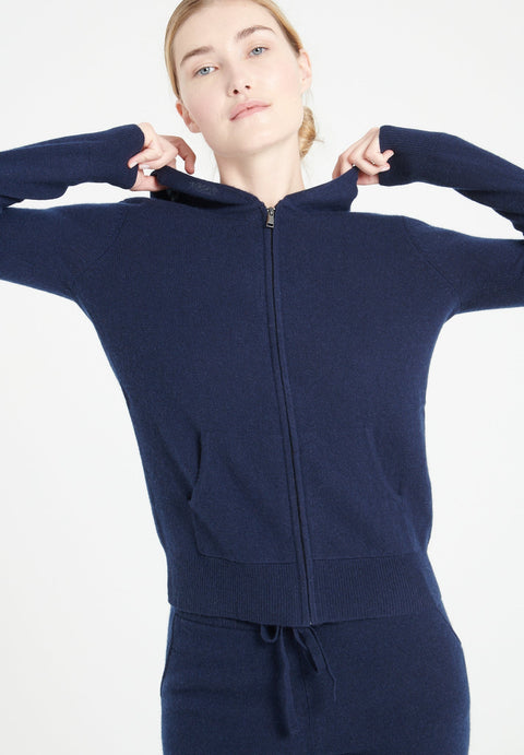 LILLY 8 Sweat à capuche zippé en cachemire bleu marine-gilet à capuche femme-Studio Cashmere8-L-SC8-00199-bleu marine-Urbanheer