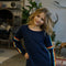L/S A-Line Dress w/ Lurex Rainbow Trim Detail At Sleeves-Dress-Hannah Banana-7-NAVY-Urbanheer
